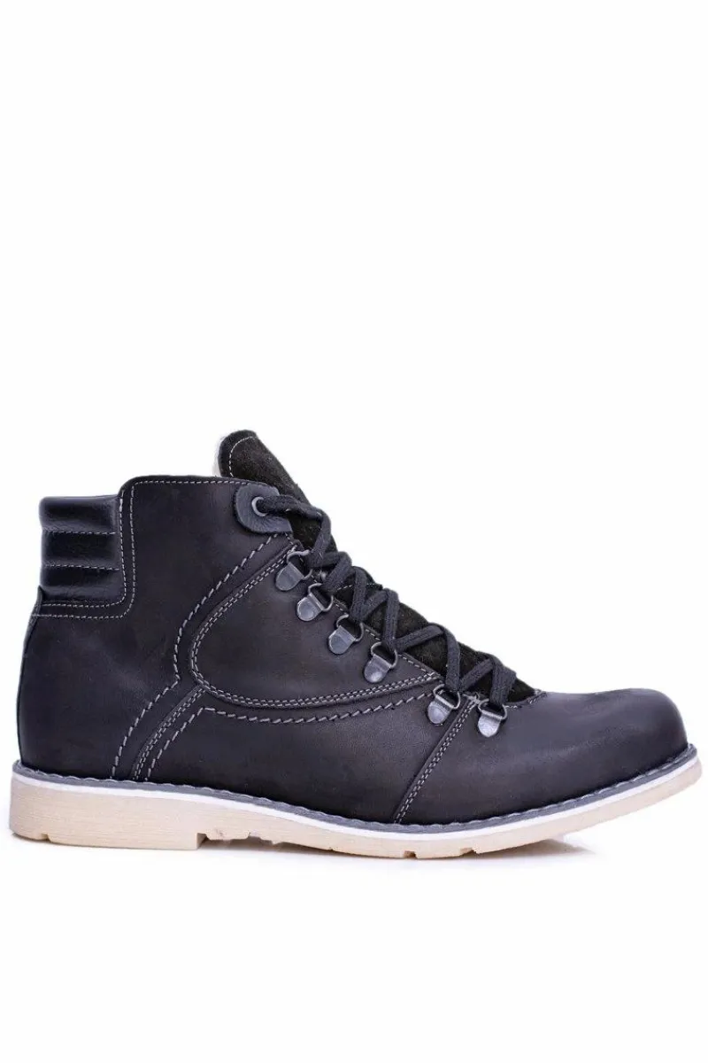 New Boto Skórzane Botki Męskie Ocieplane Czarne Komodo 733