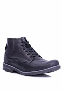 Botki Męskie>Boto Skórzane Botki Męskie Z Zamkiem Ocieplane Czarne Komodo 731