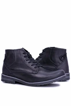 Botki Męskie>Boto Skórzane Botki Męskie Z Zamkiem Ocieplane Czarne Komodo 731