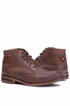 Hot Skórzane Botki Męskie Z Zamkiem Ocieplane Brązowe Komodo 731 Męskie Botki Męskie