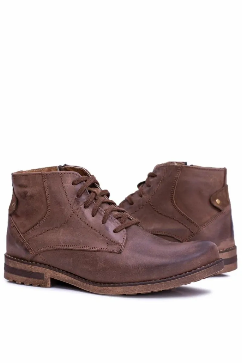 Hot Skórzane Botki Męskie Z Zamkiem Ocieplane Brązowe Komodo 731 Męskie Botki Męskie