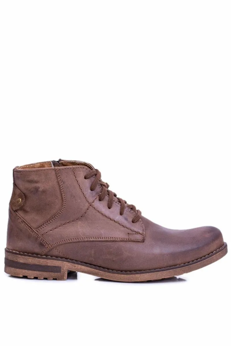 Hot Skórzane Botki Męskie Z Zamkiem Ocieplane Brązowe Komodo 731 Męskie Botki Męskie