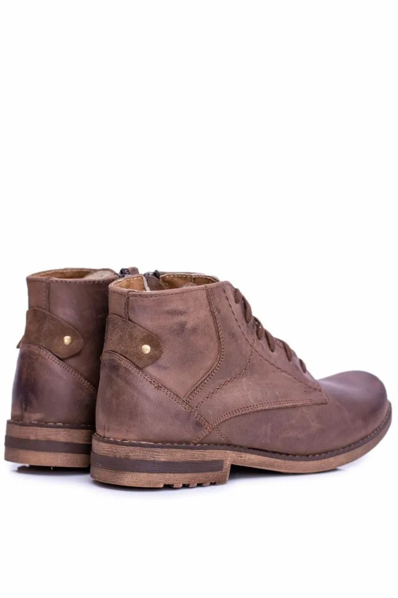 Hot Skórzane Botki Męskie Z Zamkiem Ocieplane Brązowe Komodo 731 Męskie Botki Męskie