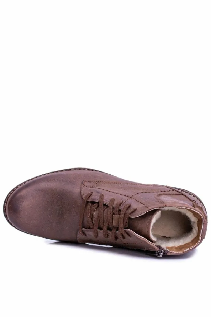 Hot Skórzane Botki Męskie Z Zamkiem Ocieplane Brązowe Komodo 731 Męskie Botki Męskie