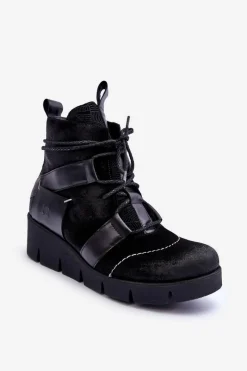 Botki Maciejka|Botki Skórzane>Maciejka Skórzane Botki Na Koturnie 06185-01 Czarne