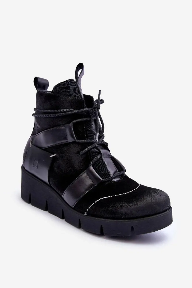 Botki Maciejka|Botki Skórzane>Maciejka Skórzane Botki Na Koturnie 06185-01 Czarne