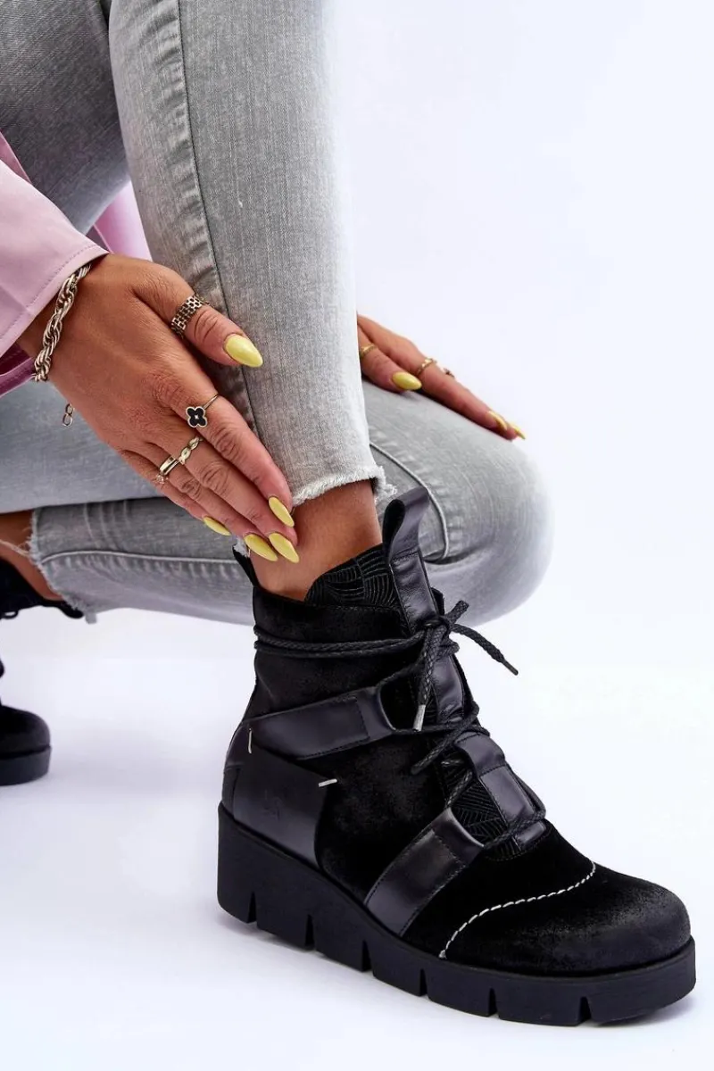 Botki Maciejka|Botki Skórzane>Maciejka Skórzane Botki Na Koturnie 06185-01 Czarne