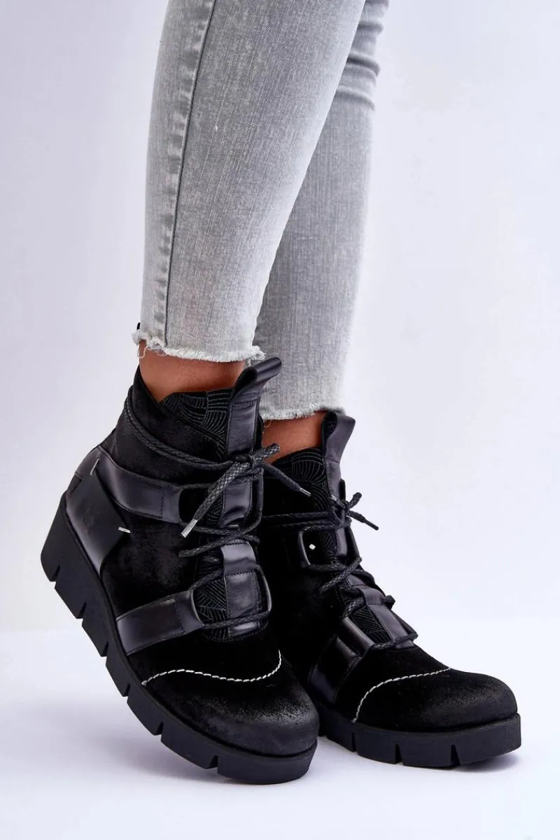 Botki Maciejka|Botki Skórzane>Maciejka Skórzane Botki Na Koturnie 06185-01 Czarne