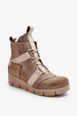 Botki Maciejka|Botki Skórzane>Maciejka Skórzane Botki Na Koturnie 06185-22 Jasnobeżowe