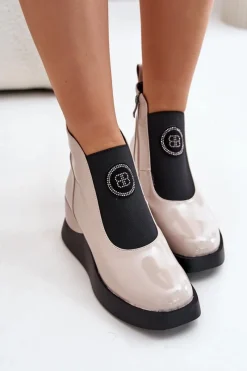 Botki Na Koturnie|Brązowe I Beżowe Botki><noscript><img width=