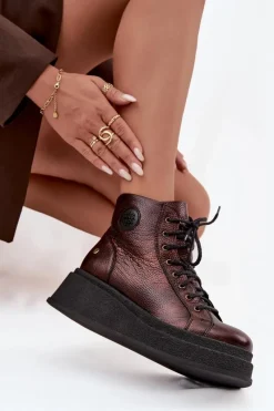 Botki Ocieplane|Botki Maciejka>Maciejka Skórzane Botki Na Masywnej Platformie 06309-32 Metaliczny Brąz Brązowy