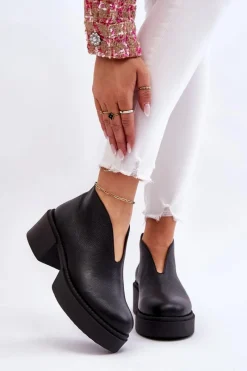 Sale Skórzane Botki Na Masywnym Obcasie Nicole 2795/056 Czarne Damskie Botki Wiosenne|Botki Na Słupku