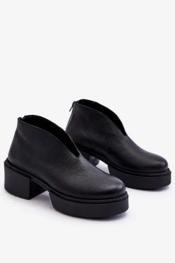 Sale Skórzane Botki Na Masywnym Obcasie Nicole 2795/056 Czarne Damskie Botki Wiosenne|Botki Na Słupku