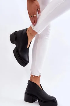 Sale Skórzane Botki Na Masywnym Obcasie Nicole 2795/056 Czarne Damskie Botki Wiosenne|Botki Na Słupku