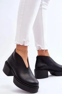 Sale Skórzane Botki Na Masywnym Obcasie Nicole 2795/056 Czarne Damskie Botki Wiosenne|Botki Na Słupku