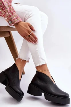 Sale Skórzane Botki Na Masywnym Obcasie Nicole 2795/056 Czarne Damskie Botki Wiosenne|Botki Na Słupku