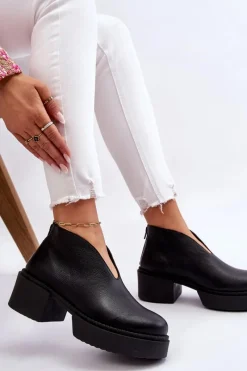 Sale Skórzane Botki Na Masywnym Obcasie Nicole 2795/056 Czarne Damskie Botki Wiosenne|Botki Na Słupku