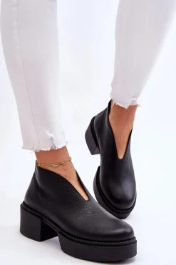 Sale Skórzane Botki Na Masywnym Obcasie Nicole 2795/056 Czarne Damskie Botki Wiosenne|Botki Na Słupku
