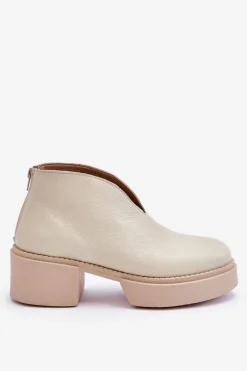 Botki Wiosenne|Botki Na Słupku>Boto Skórzane Botki Na Masywnym Obcasie Nicole 2795/054 Jasnobeżowe