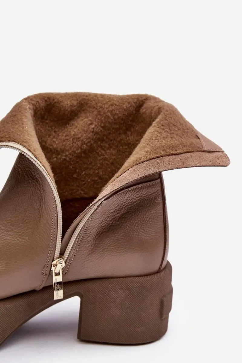 Botki Skórzane|Botki Sznurowane>Boto Skórzane Botki Na Niskim Obcasie Ciemnobeżowe Lemar Volavola