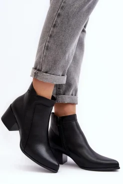 Discount Buty Sergio Leone Skórzane Botki Na Niskim Obcasie Czarne Cidi