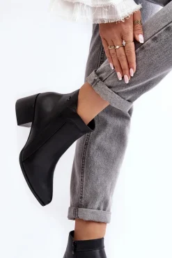 Discount Buty Sergio Leone Skórzane Botki Na Niskim Obcasie Czarne Cidi