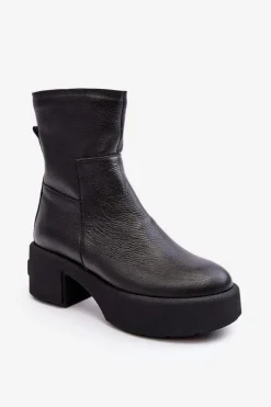 Online Boto Skórzane Botki Na Niskim Obcasie Czarne Lemar Volavola
