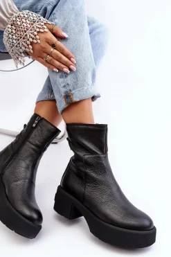 Online Boto Skórzane Botki Na Niskim Obcasie Czarne Lemar Volavola