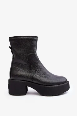 Online Boto Skórzane Botki Na Niskim Obcasie Czarne Lemar Volavola