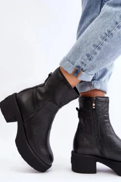 Online Boto Skórzane Botki Na Niskim Obcasie Czarne Lemar Volavola