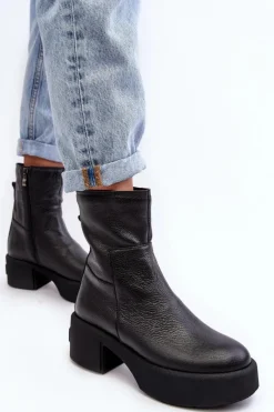 Online Boto Skórzane Botki Na Niskim Obcasie Czarne Lemar Volavola