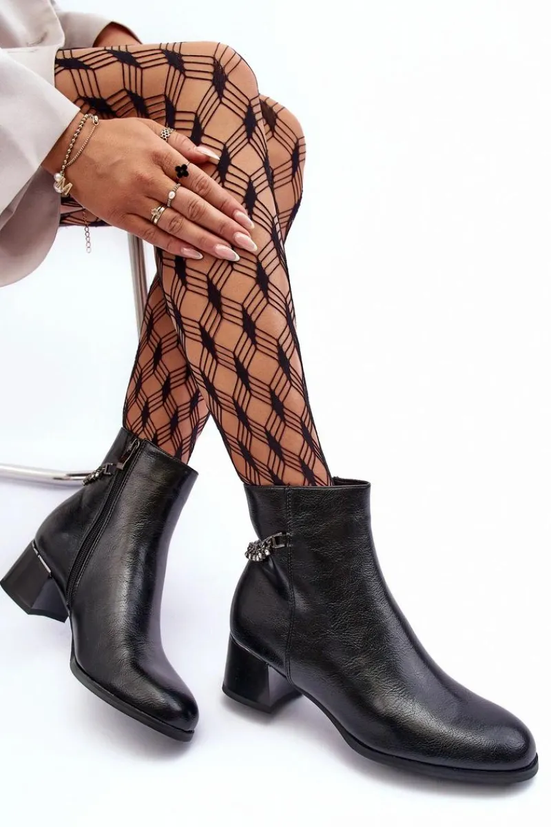 Botki Ocieplane|Botki Na Słupku>Boto Skórzane Botki Na Niskim Obcasie Czarne Rennie