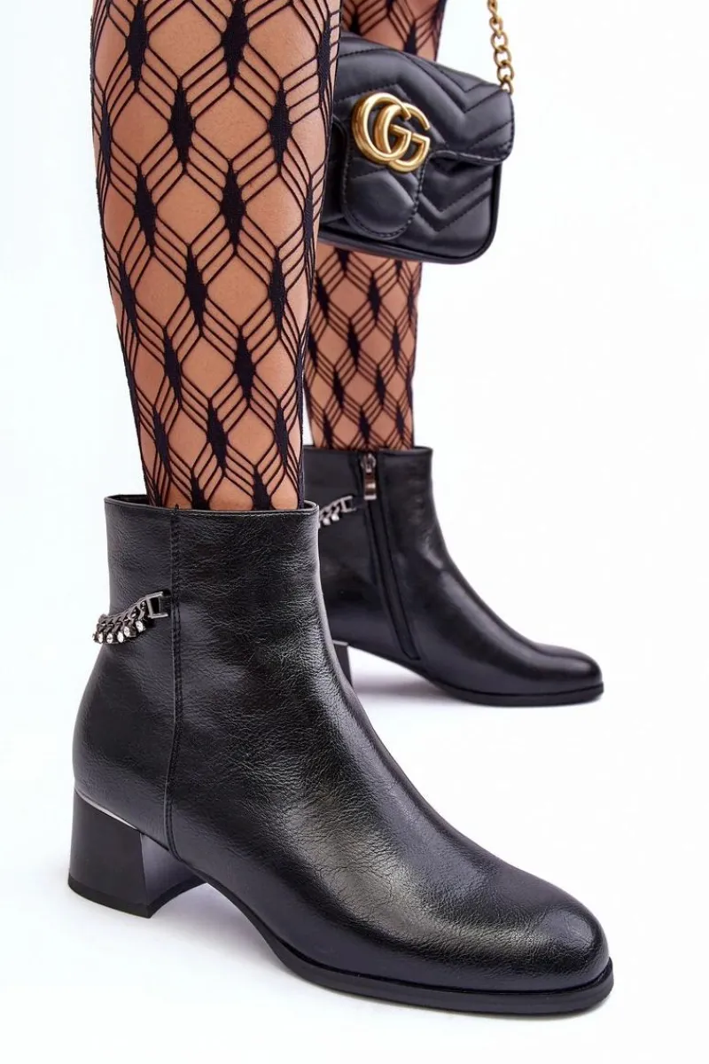 Botki Ocieplane|Botki Na Słupku>Boto Skórzane Botki Na Niskim Obcasie Czarne Rennie