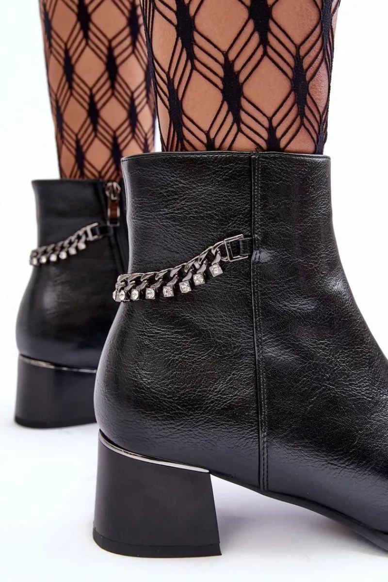 Botki Ocieplane|Botki Na Słupku>Boto Skórzane Botki Na Niskim Obcasie Czarne Rennie