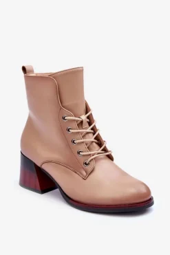 Outlet Buty damskie Vinceza Skórzane Botki Na Obcasie Beżowe Luloshe