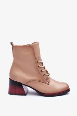 Outlet Buty damskie Vinceza Skórzane Botki Na Obcasie Beżowe Luloshe