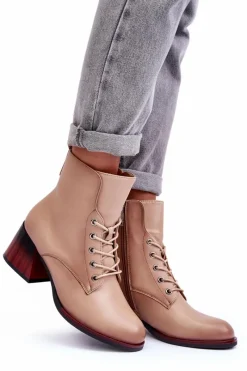 Outlet Buty damskie Vinceza Skórzane Botki Na Obcasie Beżowe Luloshe