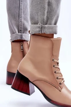 Outlet Buty damskie Vinceza Skórzane Botki Na Obcasie Beżowe Luloshe