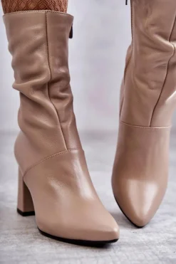 Best Laura Messi Skórzane Botki Na Obcasie 2560 Beżowe