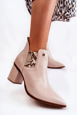 Botki Wiosenne|Botki Na Słupku>Laura Messi Skórzane Botki Na Obcasie 2506 Beżowe