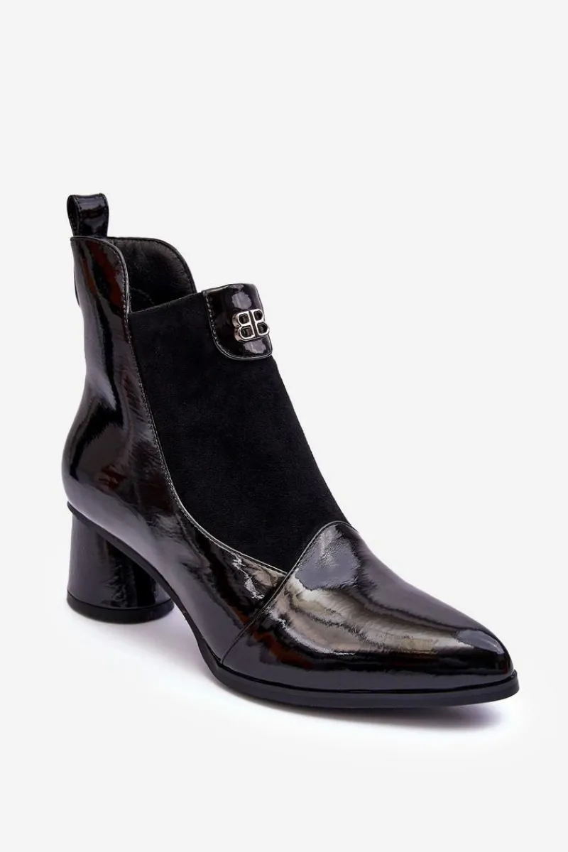 Online Skórzane Botki Na Obcasie S.Barski MR870-96 Czarne Damskie Czarne Botki|Botki Zimowe Damskie