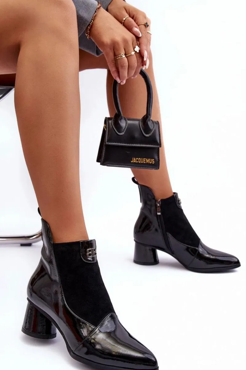 Online Skórzane Botki Na Obcasie S.Barski MR870-96 Czarne Damskie Czarne Botki|Botki Zimowe Damskie