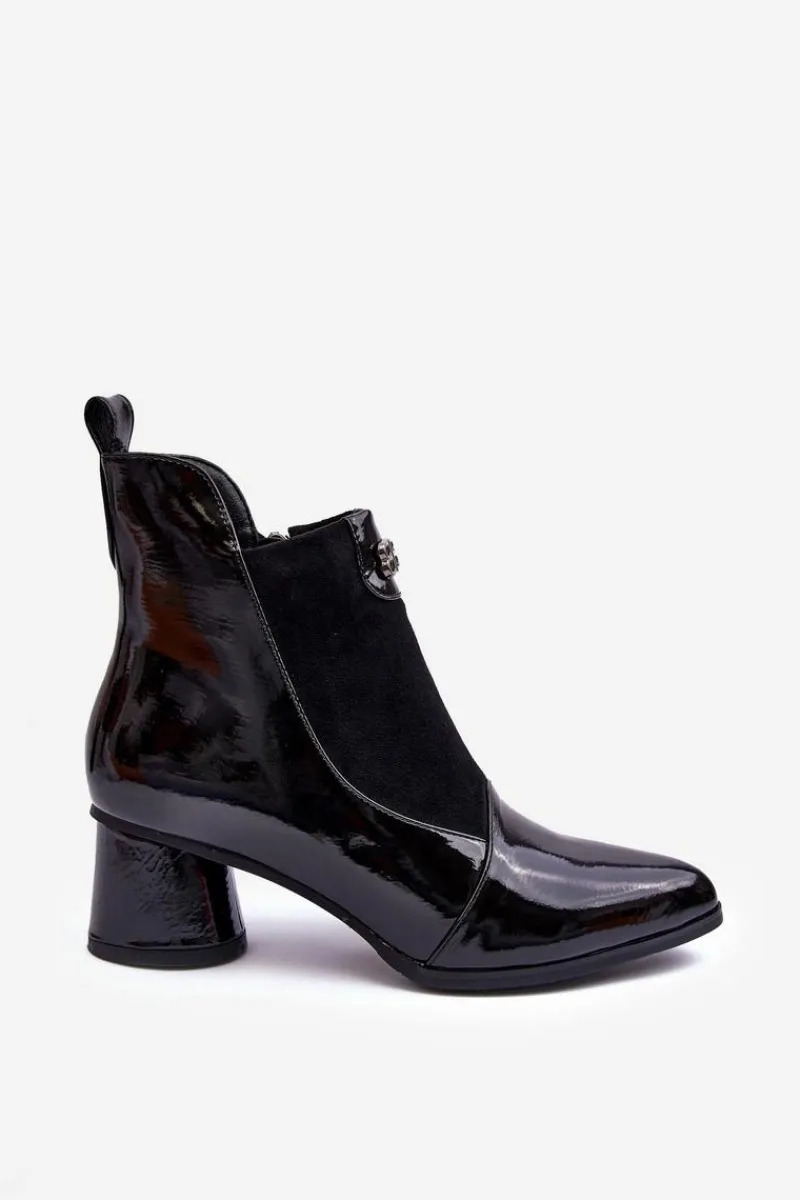 Online Skórzane Botki Na Obcasie S.Barski MR870-96 Czarne Damskie Czarne Botki|Botki Zimowe Damskie