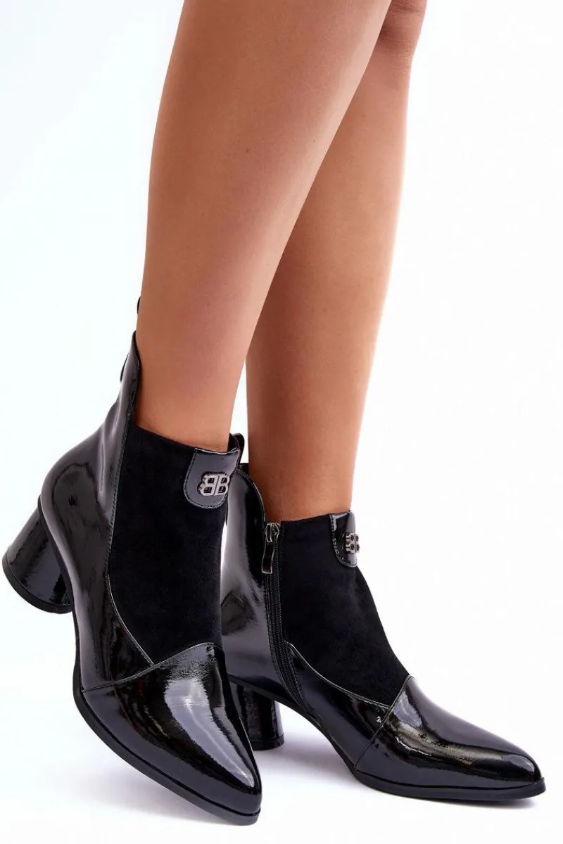 Online Skórzane Botki Na Obcasie S.Barski MR870-96 Czarne Damskie Czarne Botki|Botki Zimowe Damskie