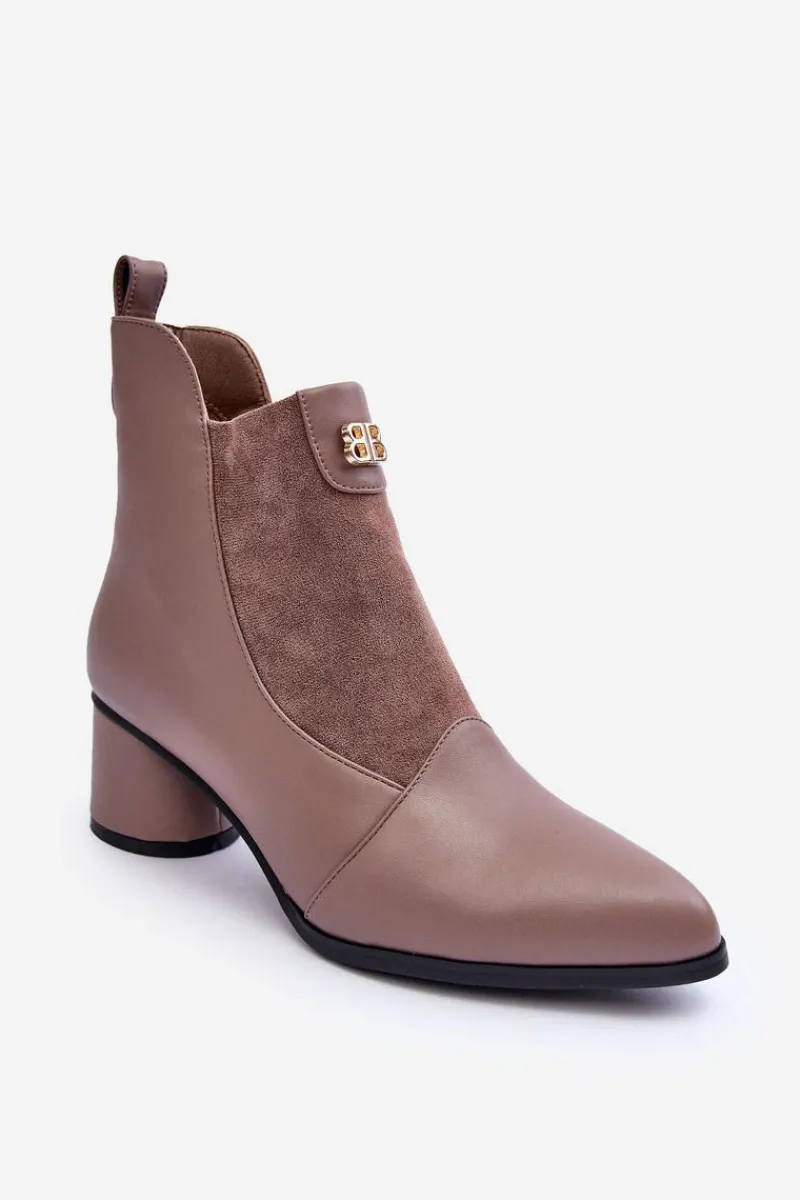 Online Damskie buty S.Barski Skórzane Botki Na Obcasie S.Barski MR870-96 Beżowe