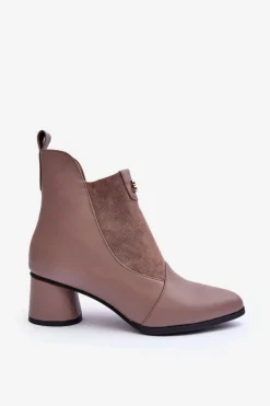 Online Damskie buty S.Barski Skórzane Botki Na Obcasie S.Barski MR870-96 Beżowe