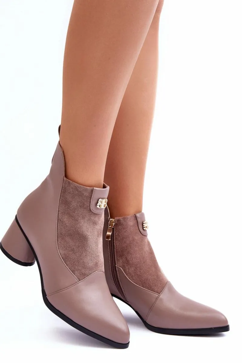 Online Damskie buty S.Barski Skórzane Botki Na Obcasie S.Barski MR870-96 Beżowe