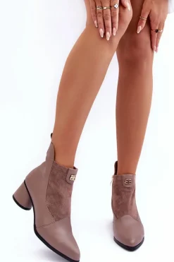 Online Damskie buty S.Barski Skórzane Botki Na Obcasie S.Barski MR870-96 Beżowe