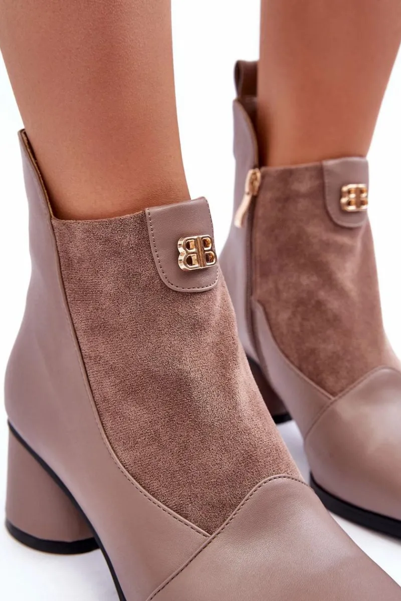 Online Damskie buty S.Barski Skórzane Botki Na Obcasie S.Barski MR870-96 Beżowe