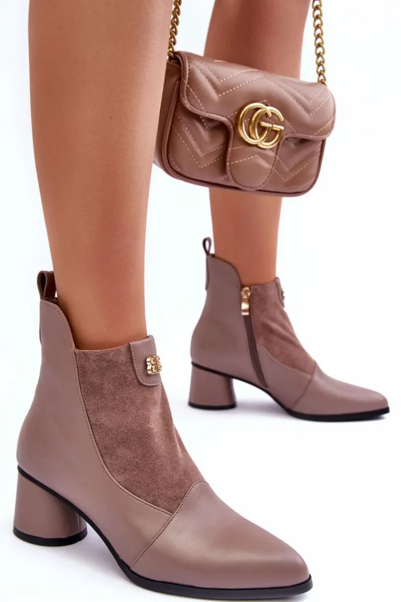 Online Damskie buty S.Barski Skórzane Botki Na Obcasie S.Barski MR870-96 Beżowe